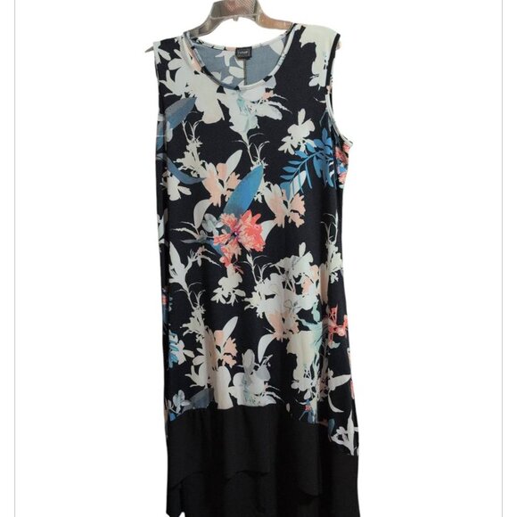 Vamp Dress Floral Maxi Sleeveless Stretch Pull - on Black with Floral Over Print - Picture 1 of 5
